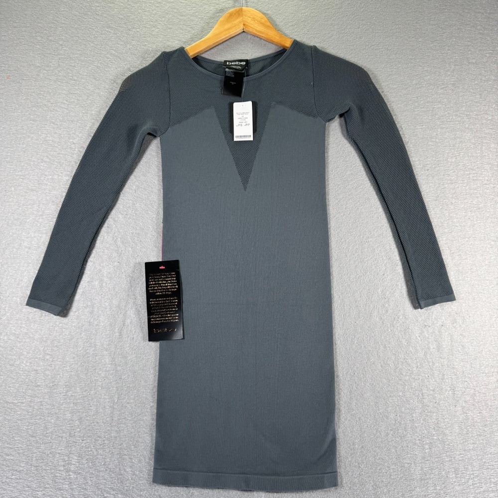Bebe Deco Doll Mesh Dress Womens Small Petite Knit Comfort Stretch Knee‎ Length